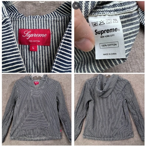 Supreme Men's Baja Hoodie Pullover Large Blue Striped Cotton Hypebeast Authentic - Picture 1 of 13